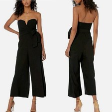 NWT ASTR the Label Zion Black Jumpsuit Strapless Bustier Wide Leg Wrap Waist S