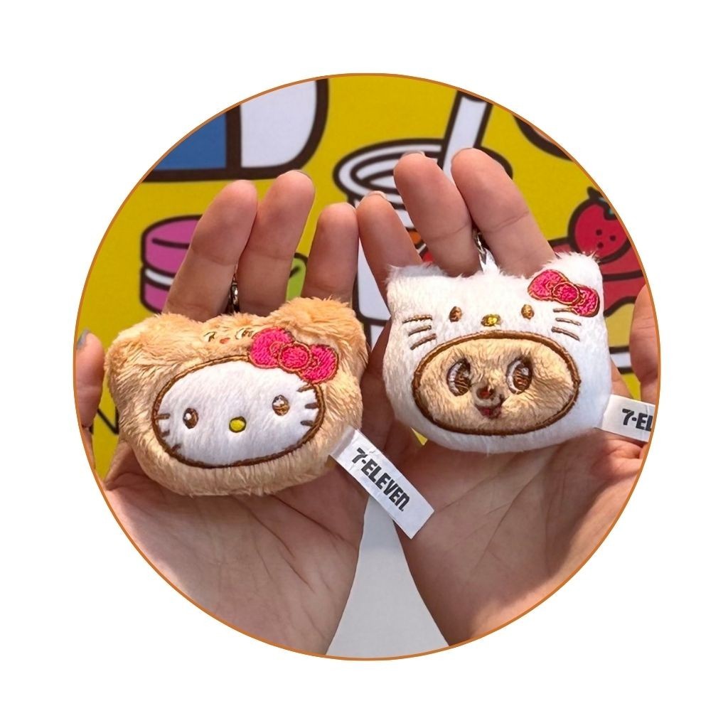 Hello Kitty & Butterbear Keychains Wearing Hats Thai 7-11 Limited Set (2 pcs)