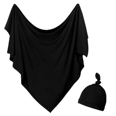 Aijoviko Newborn Swaddle Blanket & Hat Set - Soft, Breathable, Hospital, Black