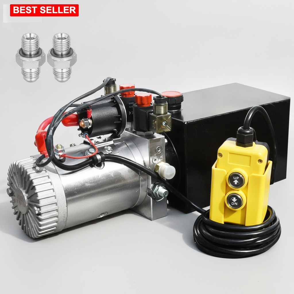 Hydraulic Pump 8 Quart Double Acting Power Unit 12V Stainless Steel Silver