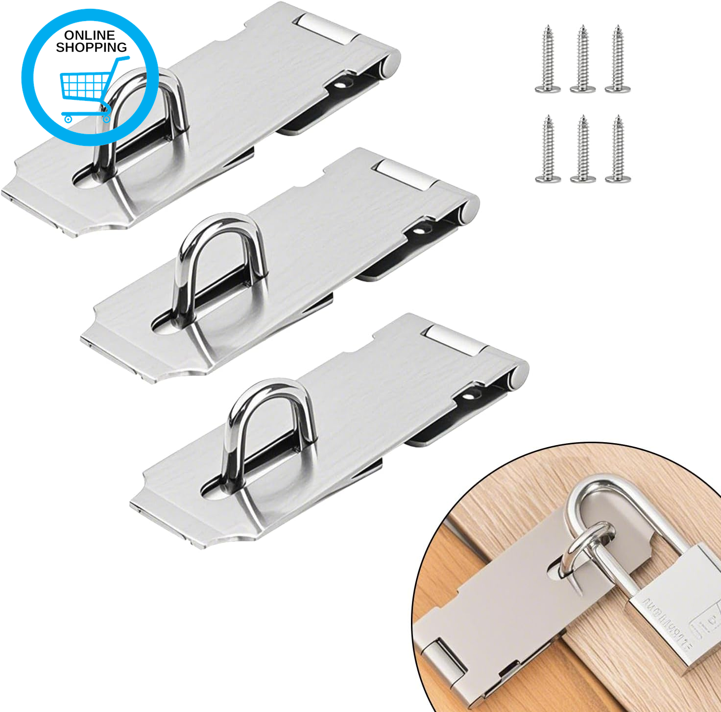 3-Pack Stainless Steel Padlock Hasp Latch 2 Inch, Door Latch Hardware, Suitable