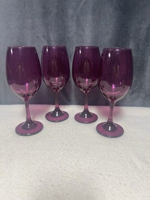 Vtg Libbey Amethyst Purple Stemmed Wine/Water Goblets Set Of 4 Vibrant Purple. ￼