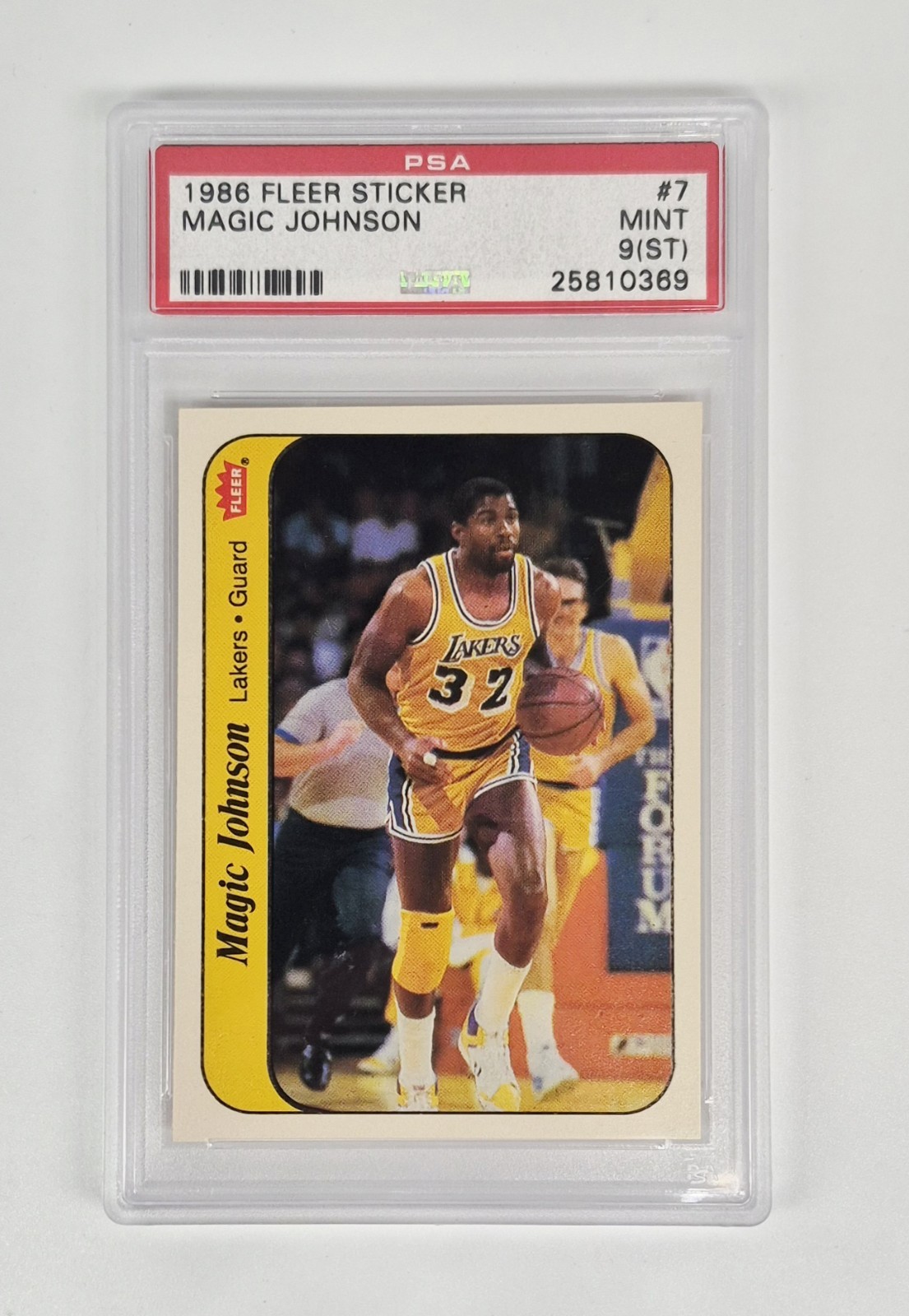 PSA GRADED 9 MINT 1986 FLEER STICKER MAGIC JOHNSON #7 LOS ANGELES LAKERS NBA HOF