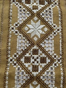 Vintage Norwegian Needlework Runner Mustard Yellow Cream Textile Lovely