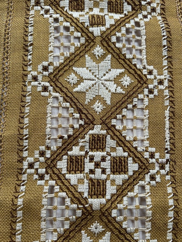 Vintage Norwegian Needlework Runner Mustard Yellow Cream Textile Lovely