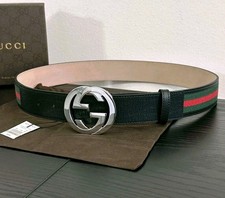 Authentic Gucci Black Green And Red Leather Belt - 90cm Men's Size 30-32