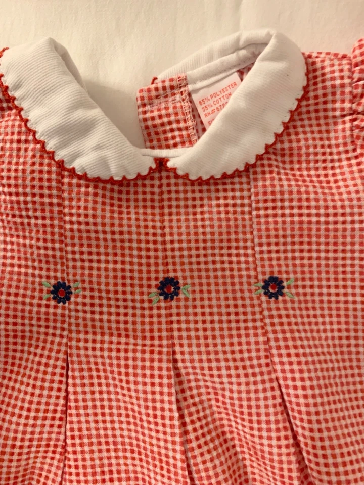 MyPal 3-6 m Vintage Baby Girl or Doll Clothing Dress w/diaper cover Red - Image 2 of 4