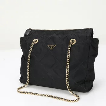 Prada Tessuto nylon quilted stitched chain tote bag black M | eBay