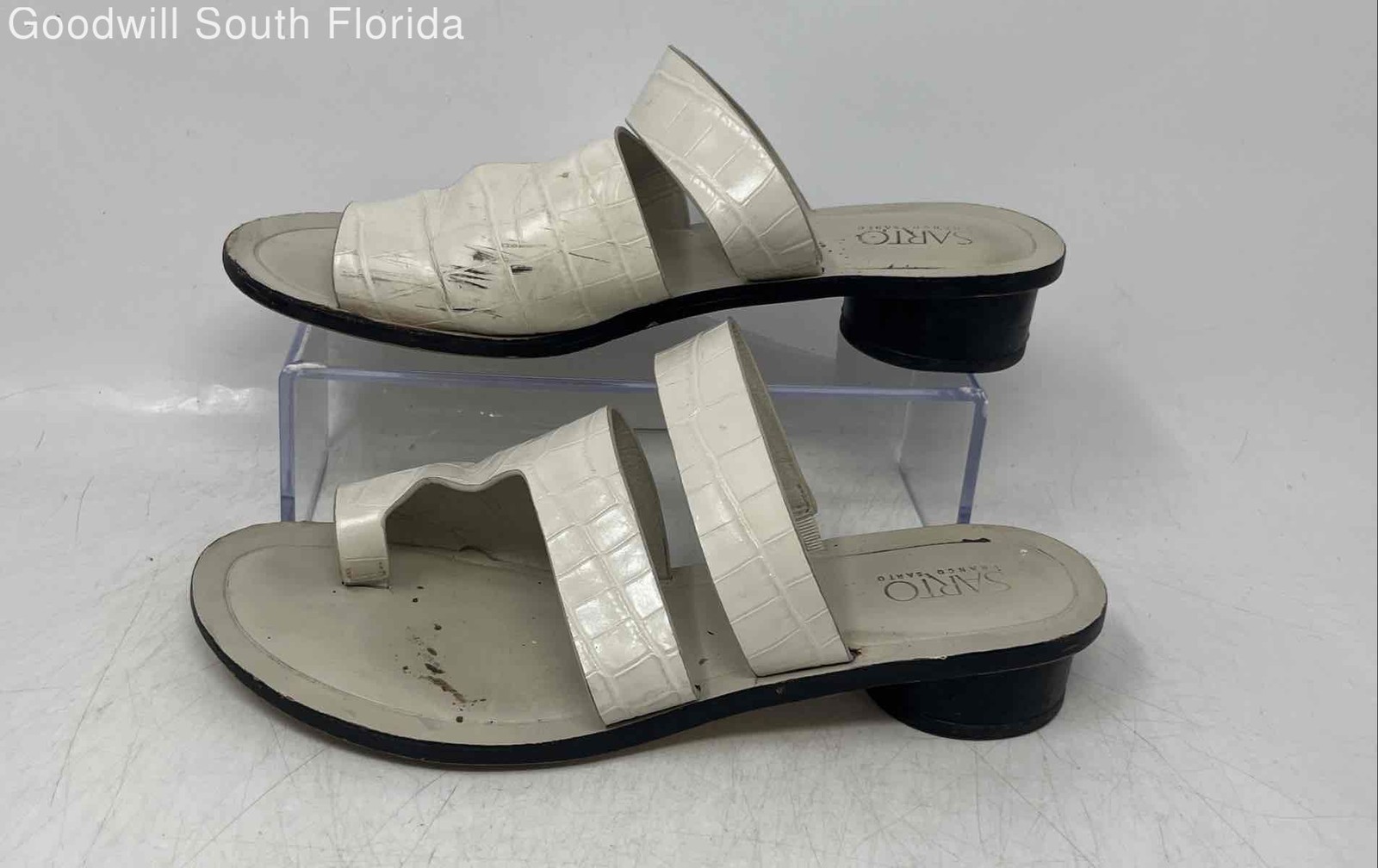 Sarto Franco Womens White Leather Slip-On Slide Sandals Size 8.5 M