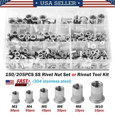 150~615X Metric Stainless Steel Rivet Nuts Threaded Insert Rivnut Assortment Kit