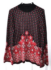 Style and Co Bell Sleeve Mock Neck Sweater Size M Black and Red