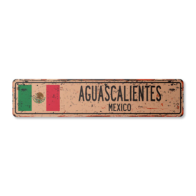 AGUASCALIENTES MEXICO Vintage Street Sign Mexican flag city country ...