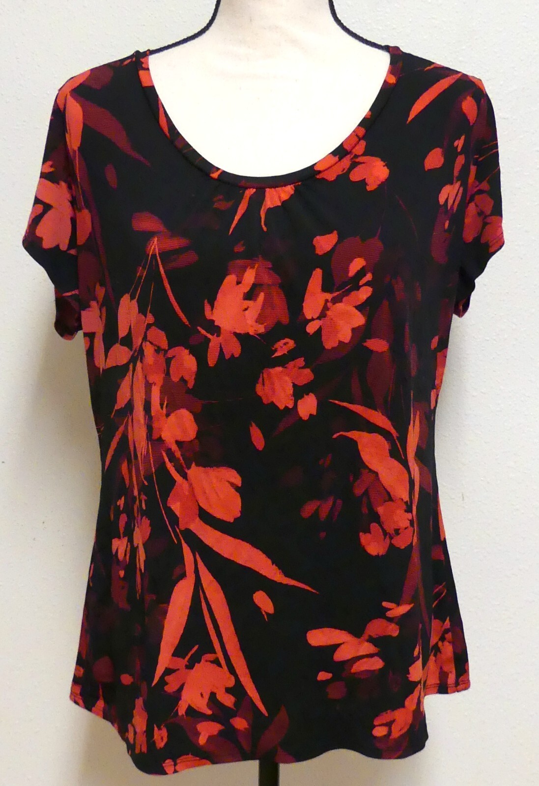 WORTHINGTON Women's Short Sleeve RED & BLACK FLORAL Blouse Top XL eBay
