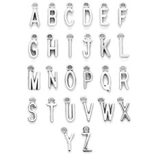 1Set Antique Silver Lead Free Tibetan Style Alloy Alphabet Pendants Charms 16mm
