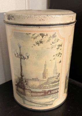 Alt Blechdose Werbung Reklame Messmer Kaffee Hamburg Hafen Bilder leer 14x10cm