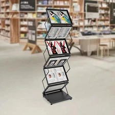 6 Pockets Magazine Rack Foldable Magazine Display Tiered Stand Double A4 Width