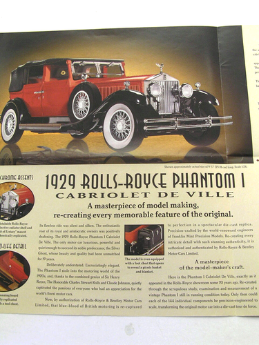 FRANKLIN MINT BROCHURE - 1929 ROLLS-ROYCE PHANTOM I CABRIOLET DE VILLE - Picture 5 of 5