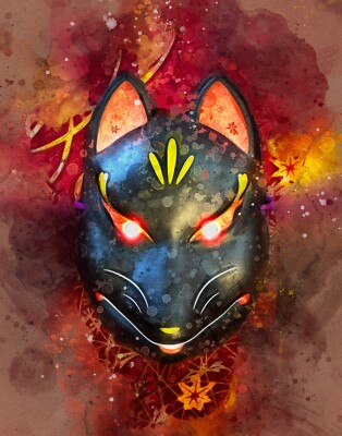 Japanese Kitsune Digital Photo Painting 8 x 10 Art Print, Ready For Framing