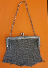VINTAGE SILVER 800 ART DECO MESH CHAIN BAG. 150 GRAMMS.