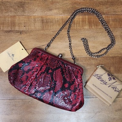 Patricia Nash Red Python Ealing Frame Clutch Shoulder Bag NWT