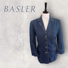 Basler Womens Blue Denim Long Casual Jacket, Zip Pockets, Vintage Uk 10