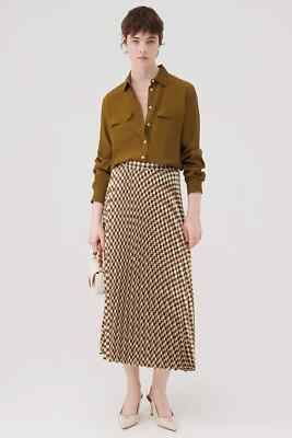 NWT  MARELLA TOLONE OLIVE GREEN PLEATED PRINT SKIRT Size 12 MSRP$370
