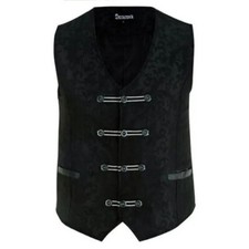 Premium Mens Vest Waistcoat Black Damask Velvet Goth Steampunk Vtg Brocade Vest