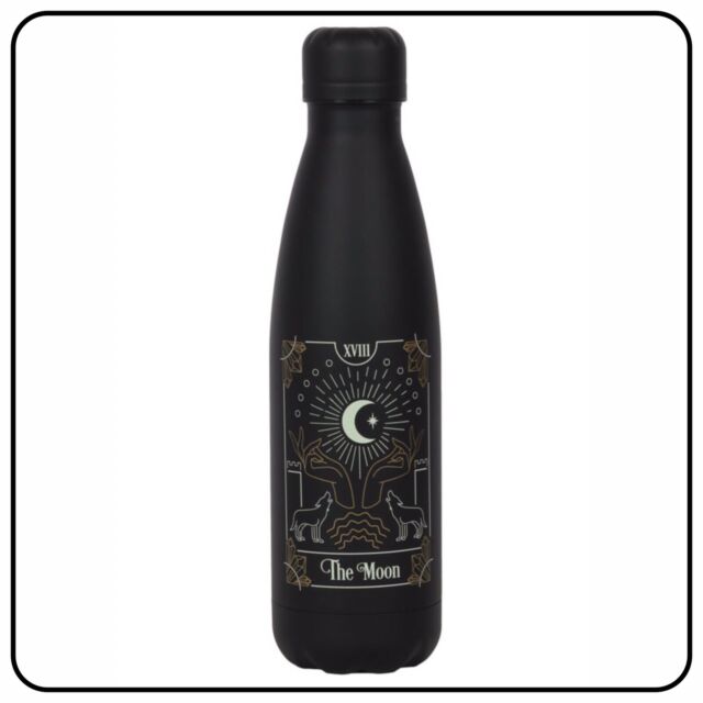 The Moon - Tarot Card Fortune Teller - Black Metal Water Bottle