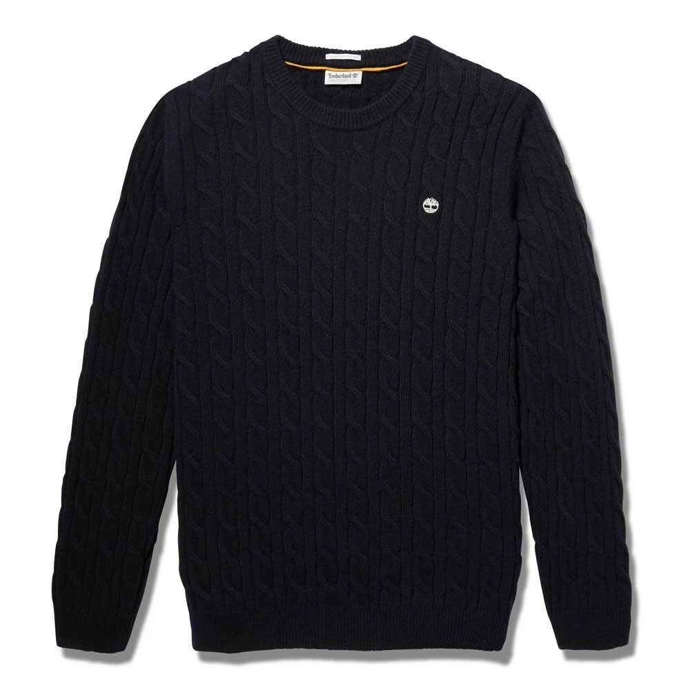Timberland Men s Lambswool Blend Cable Knit Black Jumper RRP 110
