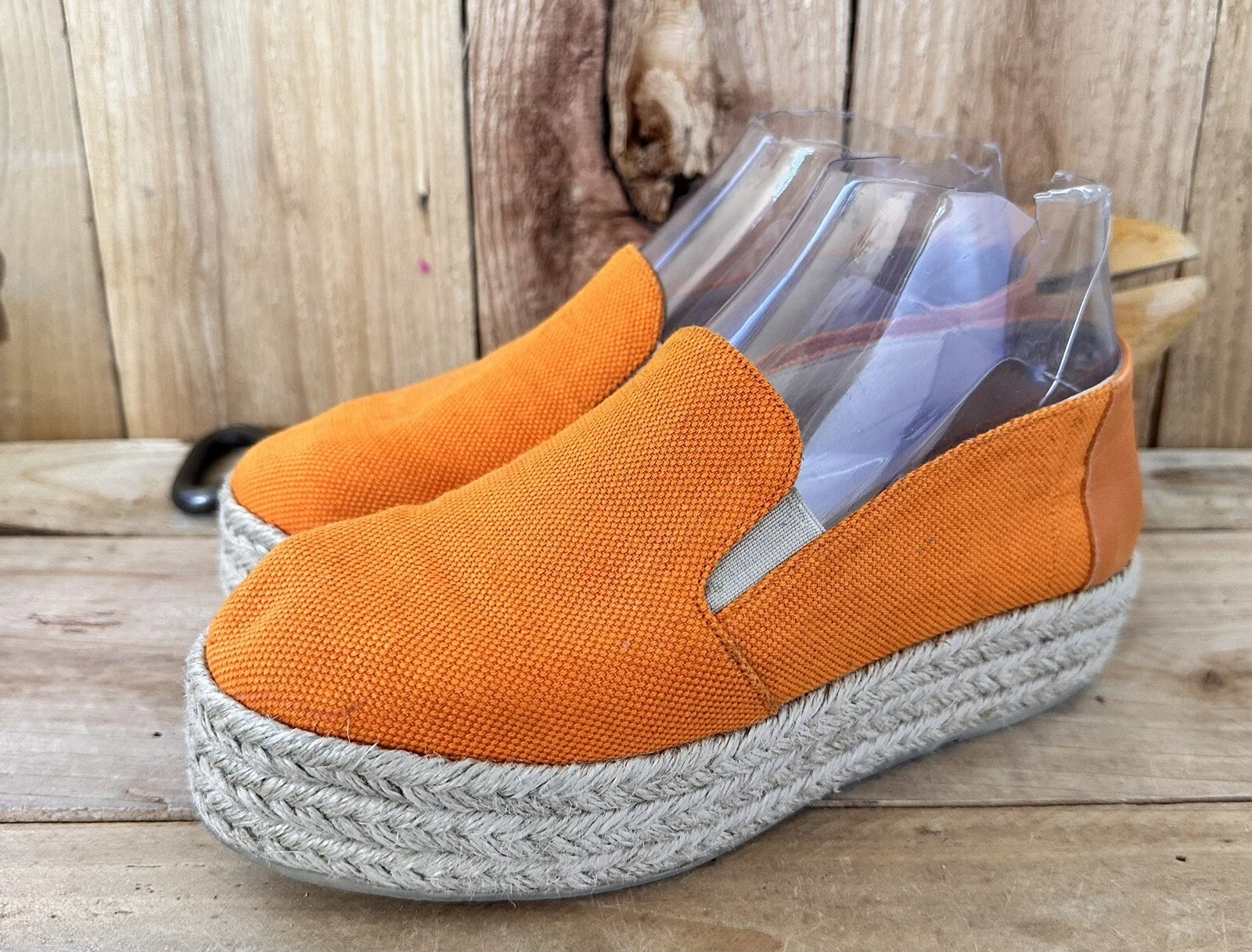 M Gemi Orange Espadrille Shoes Leather Canvas Platform EU 36 US 5.5