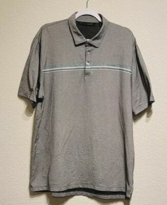 Travis Matthew Gray W/ Green Stripe Polo Shirt Golf Cotton Blend Sz XL