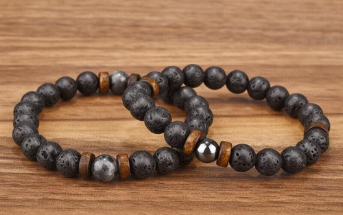 Lot De 2 Bracelets Pierres Naturelles – Lave Et Cornaline – Fabrication Artisanale Sur Mesure