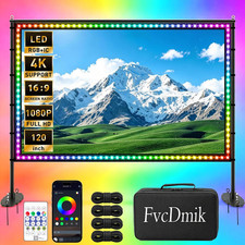 150 Inch Projector Screen with Stand, USB String Lights Connection 16:9 4K HD Po