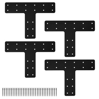 T Post Bracket 4PCS,14x10'' T Flat Mending Plate for Wood 4x4,6x6 Lumber, Bla...