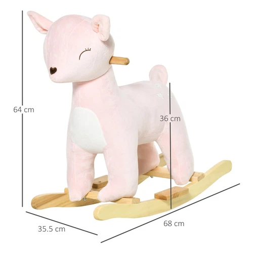 HOMCOM Cavallo a Dondolo per Bambini 3-6 Anni Cervo in Peluche Rosa 68x35.5x64cm - Foto 4 di 10