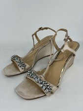 Jewel Badgley Mischka Wedge Sandals Champagne Satin  Rhinestones Women  s Size 8