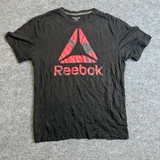 Reebok T-Shirt Mens Size L Black Red Camo Logo Graphic Short Sleeve Athletic
