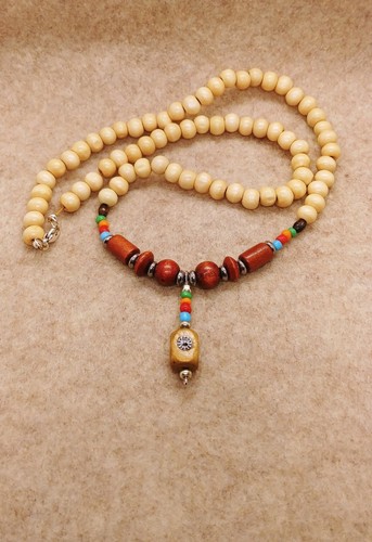Handcrafted Southwestern Style Wooden and Glass Beaded 22" Necklace - Picture 4 of 5