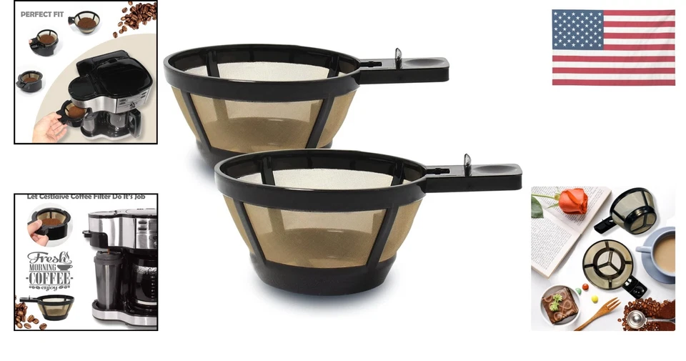 Paquete rentable de 2 filtros de café dorados reutilizables para cafeteras Hamilton Foto 2 de 4