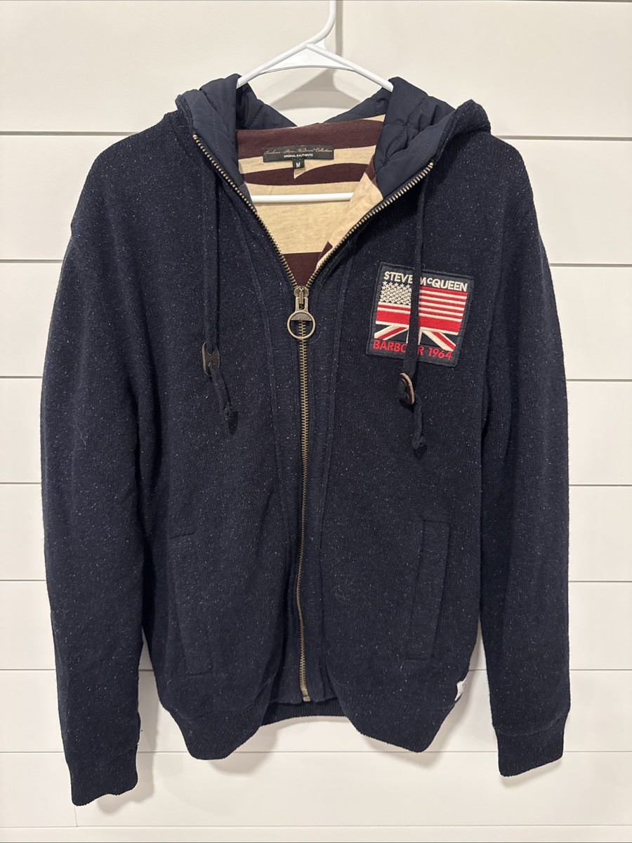 Rare Barbour Steve McQueen USA Heavyweight Hoodie Navy Size Medium
