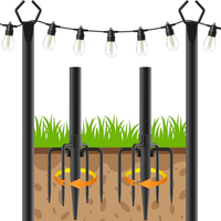String Light Pole For Deck - 2 Pack 9.8FT For Outside Hanging Steel String Poles