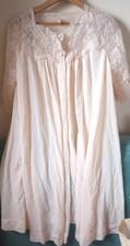 Vintage Kayser Semi Sheer Nylon Robe Womens Pink 3 Buttn Lace Top Intricate S 38