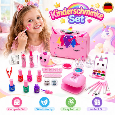 Kinderschminke Set Rollenspiel Spielzeug Einhorn Tragbar Waschbar ab 3 Jahren