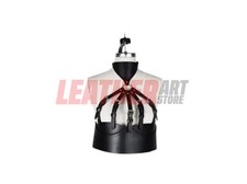 Schwarzes Leder Korsett Body Harness mit Halsband Gothic Punk Unisex