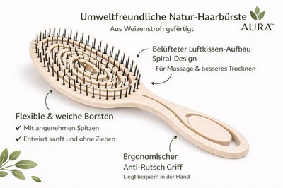 AURA  Bio Hair Brush   Entwirrbürste ohne Ziepen für Damen, Herren & Kinder