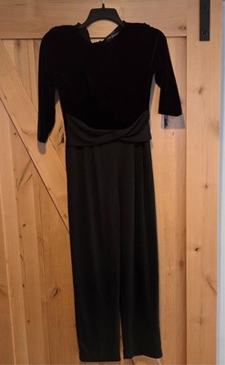 John Roberts One Piece Velvet Black Pant Jumpsuit Womans Sz 6