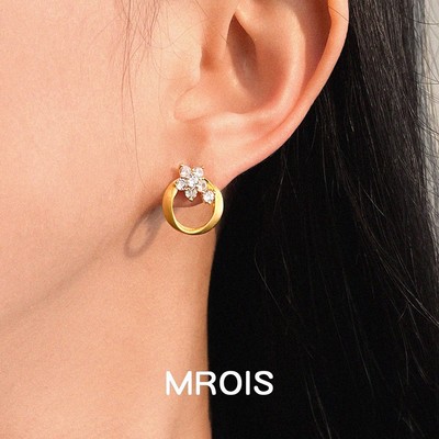 Gold Plated Geometric Zircon Circle Earrings Minimalist Luxury Studs for Women