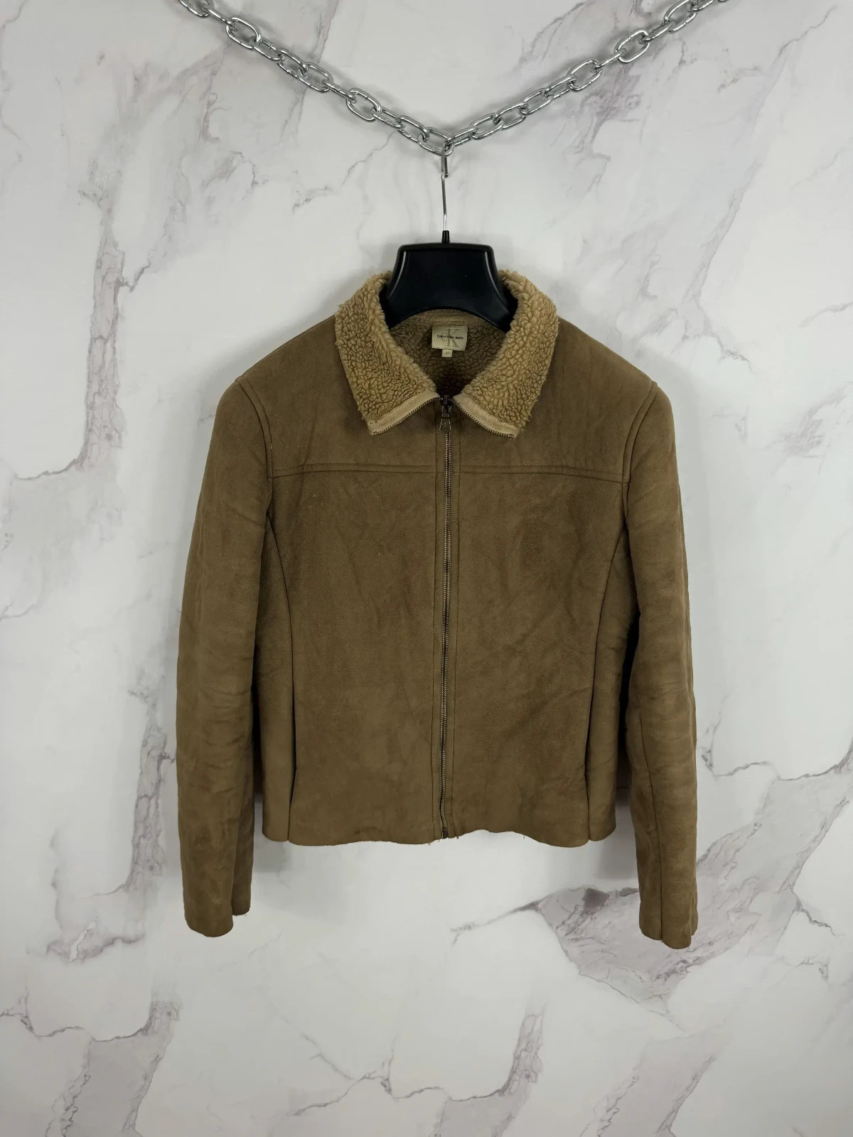 Vintage Calvin Klein Jeans Sheepskin Sherpa Coat Zip Up Jacket Made In Italy M