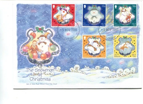 Isle of Man 2003 Snowman at Christmas FDC cancelled Peel