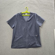 FIGS Women Scrub Top XL Gray Casma Three Pocket PO 1327 Short Sleeve Logo